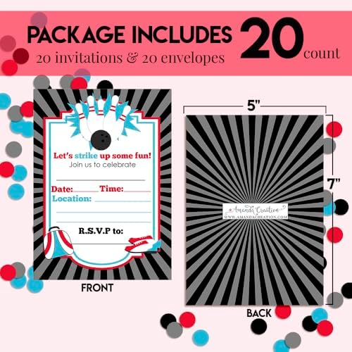 Bowling Birthday Invites 20pcs 5x7 Fill In Cards with Envelopes by AmandaCreation