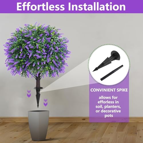 Artificial Lavender Topiary Ball Trees 2 Pack 16 Inches UV Resistant