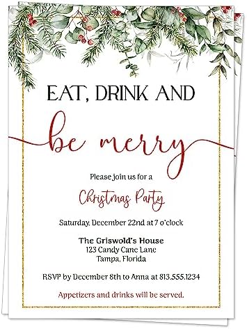 Christmas Party Invites with Greenery and Berries
