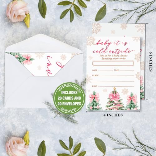 Winter Baby Shower Party Invitations Set of 20 Pink Christmas