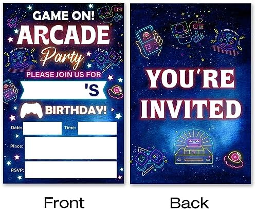 VAHATAN Arcade Party Birthday Invitations 20 Pack with Envelopes