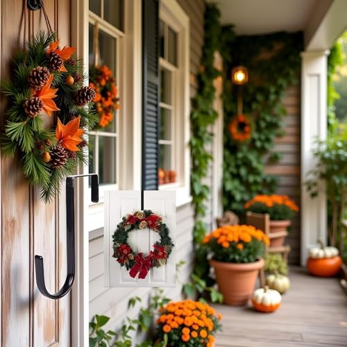 Jowxsx Black Wreath Hanger - Strong Fall Christmas Halloween Door Hook
