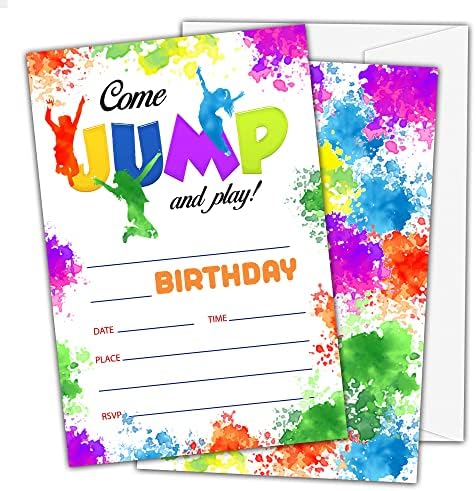 Trampoline Birthday Invites with Tie Dye Design