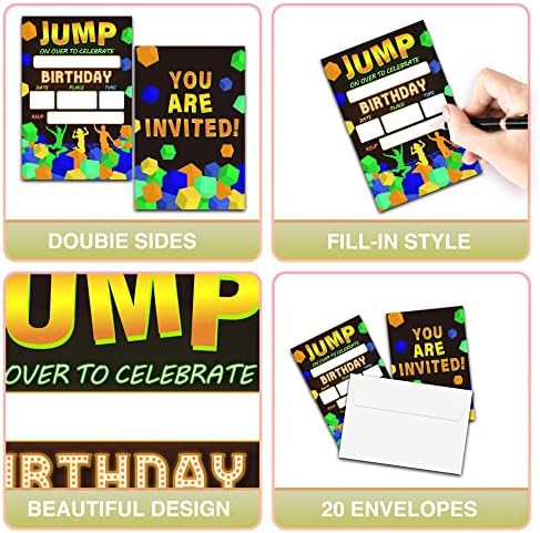 Jump Trampoline Birthday Invites with Envelopes 20 Pack