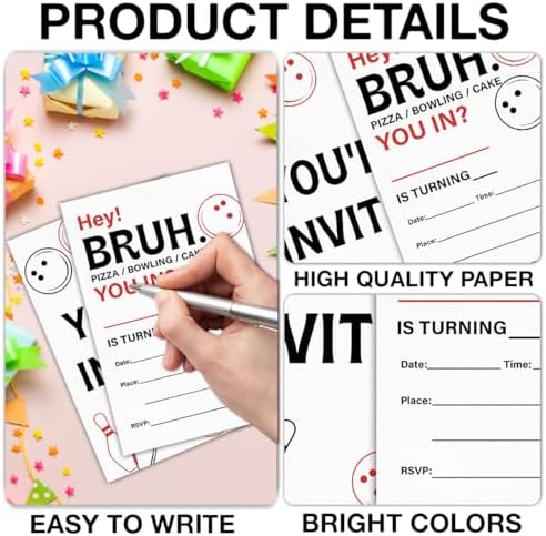 RNYJJ Bowling Birthday Invites with Envelopes 20 Count