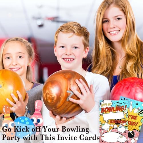 Retro Bowling Birthday Invitations 20pcs with Envelopes