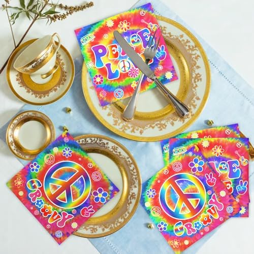 Dydamud Tie Dye Napkins 40Pcs 60s 70s Party Decor
