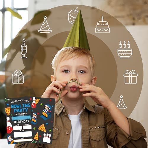 Bowling Theme Birthday Invites with Envelopes 20-Pack