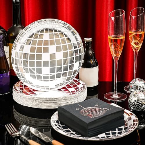 Funtery 200 Pcs Disco Plates and Napkins Party Supplies