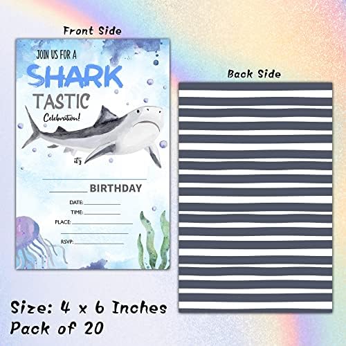 Shark Birthday Invitations with Envelopes - 20 Pack Ocean Theme