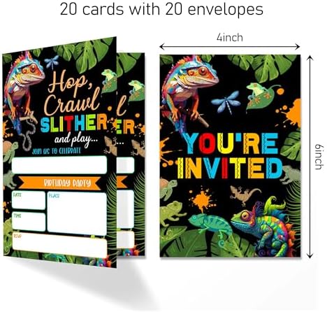 4x6 Reptile Birthday Invitations with Envelopes