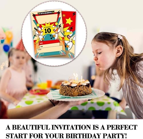 Retro Bowling Birthday Invitations 20pcs with Envelopes
