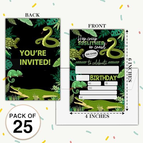 Reptile Birthday Invitations with Envelopes 25 Count