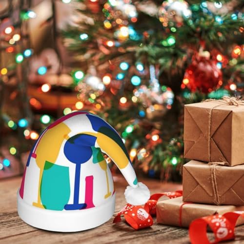 Cocktail Glasses And Wine Bottles Print Christmas Hat With Led Lights