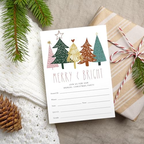 Whaline 25 Pack Boho Christmas Invitations with Envelopes and Stickers