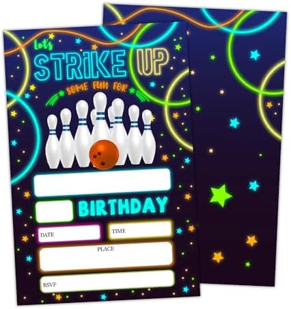 Neon Glow Birthday Invites for Kids Set of 20 with Envelopes