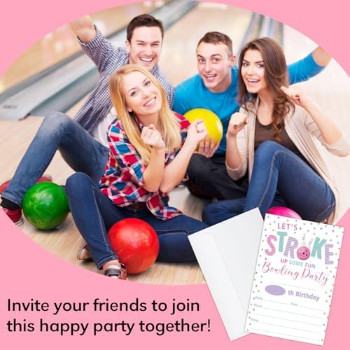 GaNiao Bowling Birthday Party Invites 20 Pcs with Envelopes