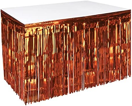 Beistle 1 Ply Metallic Plastic Foil Fringe Table Skirt Orange 30x14ft