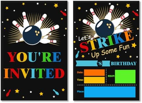 Soiceu Bowling Birthday Invites with Envelopes Set of 20
