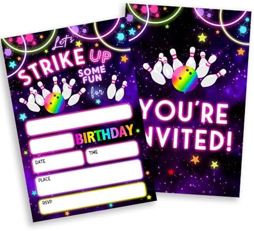 Neon Glow Bowling Party Invitations Set of 20