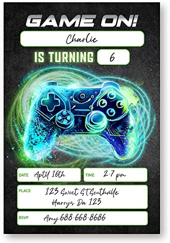 Neon Video Game Birthday Invitations Set of 20 1