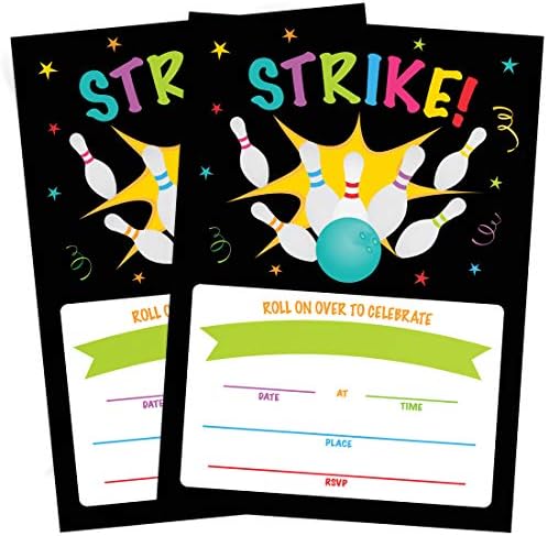 Bowling Party Kids Birthday 20 Invitations Envelopes