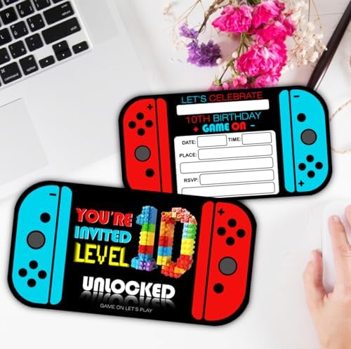 Video Game 10th Birthday Party Invitation Cards