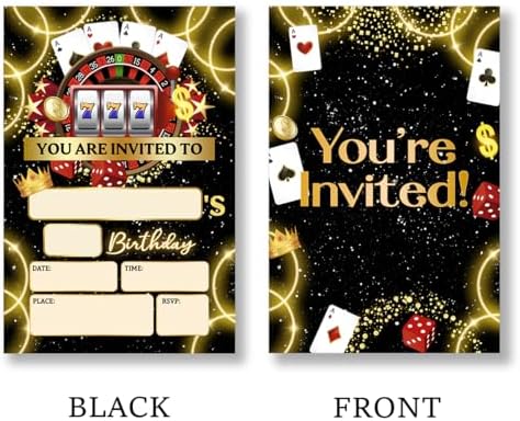 Casino Birthday Invitations with Envelopes Set of 20