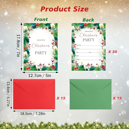 Lucleag 30 Christmas Party Invitations with Envelopes