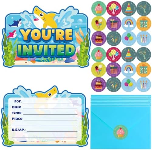20Pcs Shark Birthday Invitations for Boys
