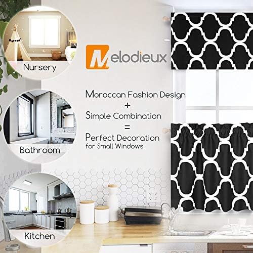 Melodieux Moroccan Print Curtain Valance 52x18 Black 1 Panel