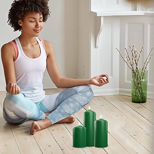 Bask Cone Top Pillar Candles Set of 3 Green