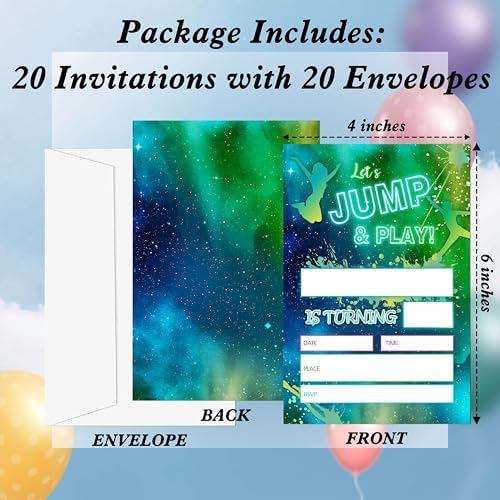 Gsauto Lets Jump and Play Birthday Invites 20 Cards with Envelopes