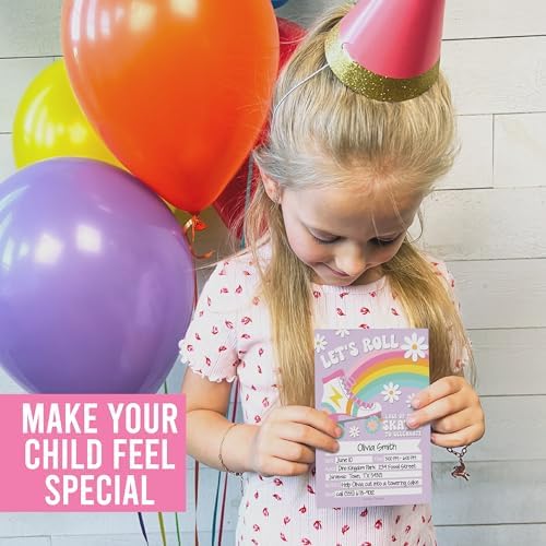 Hadley Designs Birthday Invitations for Girls 15-Pack 4x6 Roller Skate Template