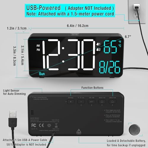 Kosumosu 67 Inch Digital Alarm Clock with Auto Dimming