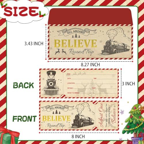 Well Tile 30 Set Christmas Ticket Invitations with Envelopes 3x8 Inch