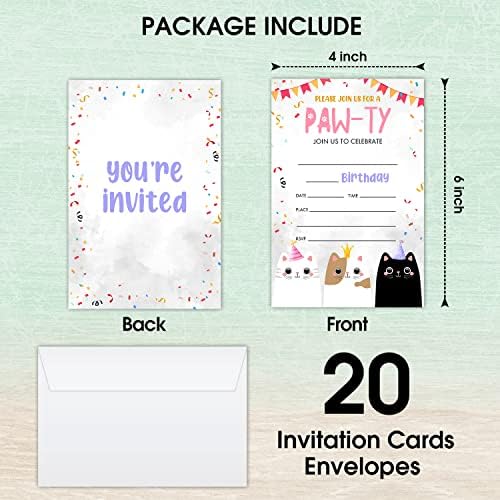 LWBEO Cat Birthday Invitation Cards with Envelopes