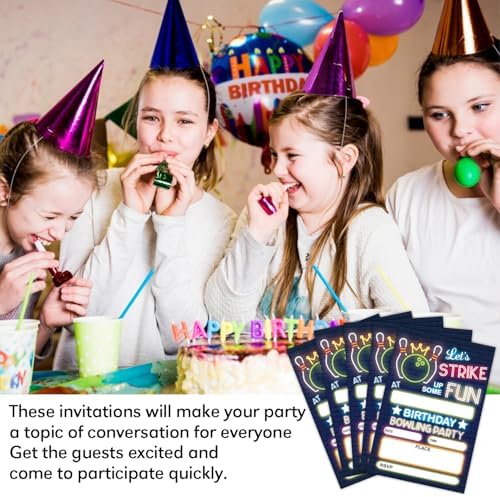 GaNiao Retro Neon Bowling Birthday Invites Set 20 Pcs