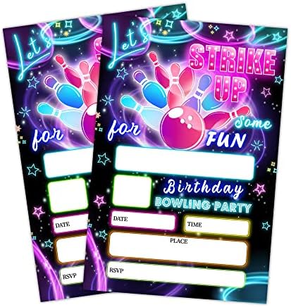 20 Birthday Invitation Cards with Envelopes Bowling Party Supplies