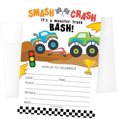 Hadley Designs 15 Monster Truck Birthday Invitations for Boys 1