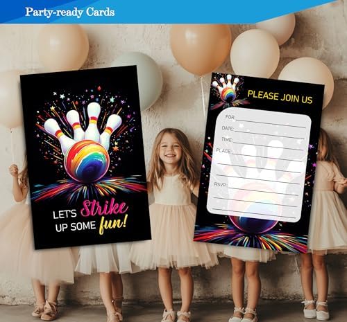 Bowling Birthday Invitations for Boys Girls 30 Sets 4x6 Inches
