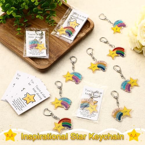 Henoyso 12 Sets Star Keychain Bulk with Motivational Words