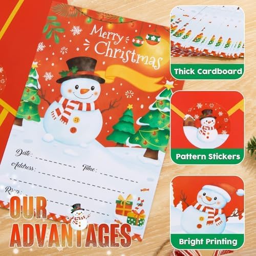 WERNNSAI 24 Pack Christmas Party Invitations with Envelopes and Stickers