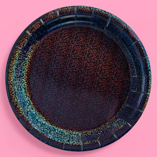 Xo Fetti Black Holographic Foil Plates 25 Pack