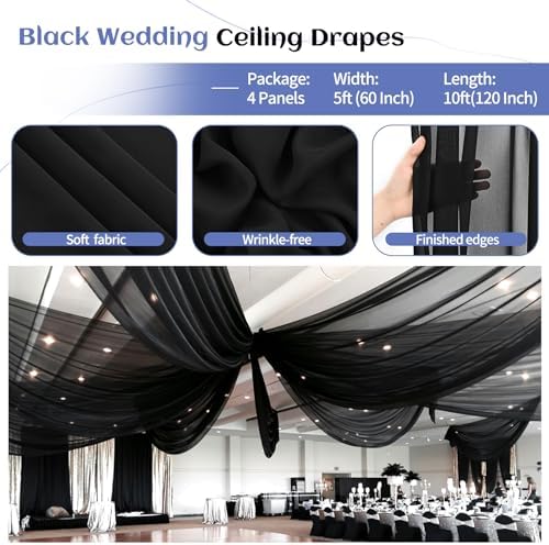 4 Panels Black Ceiling Drapes for Wedding Arch Decorations