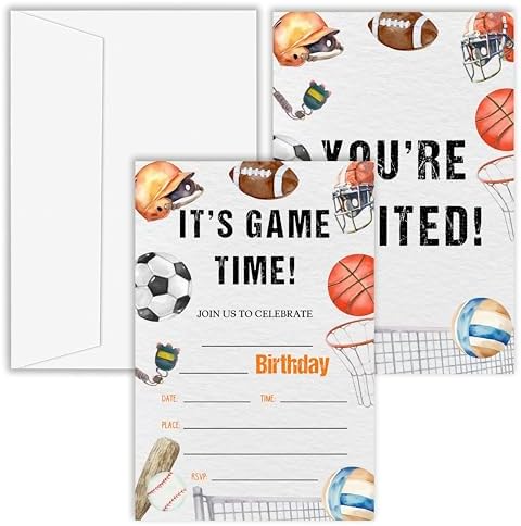 OXRUN Sports Birthday Invitations Set of 20 with Envelopes