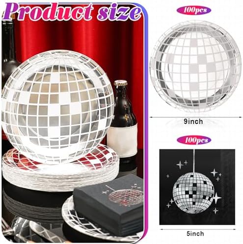 Funtery 200 Pcs Disco Plates and Napkins Party Supplies