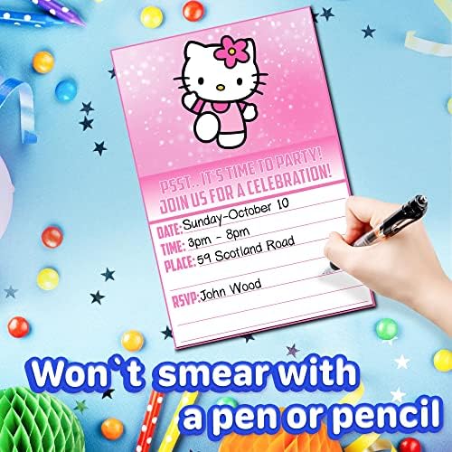 Set of 20 Cute Pink Cat Birthday Invitation Cards