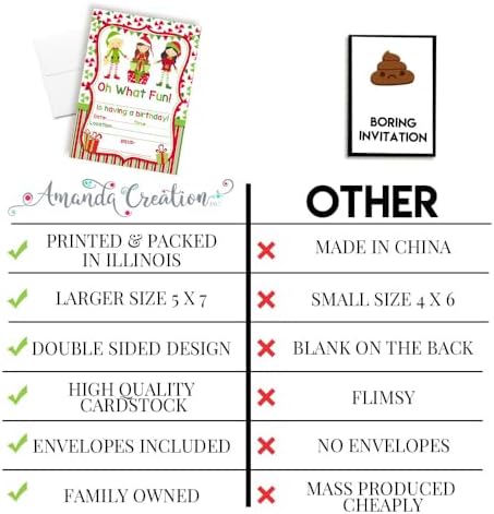Elf Girl Christmas Invites with Envelopes 20 Pack 5x7 Double Sided