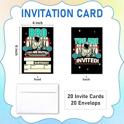 Glow Neon Bowling Birthday Invites Set of 20
